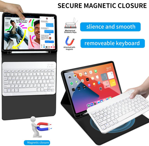 KENKE Keyboard Case for iPad Pro 11 Inch, Detachable Wireless Bluetooth Keyboard with Pencil Holder, Black