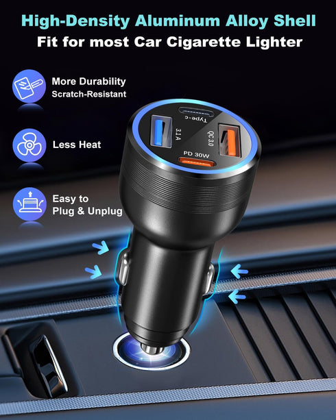 USB C Car Charger 65W, OKRAY 3-Pack 4-Port Fast Charging QC/PD/PPS Type C Car Phone Charger, Compatible for iPhone 15