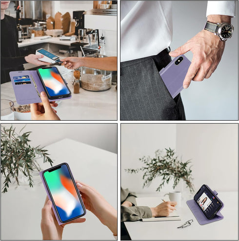 MONASAY Wallet Case for iPhone X/iPhone Xs, 5.8-inch, Flip Folio Leather Cover with Credit Card Holder, Glass Screen
