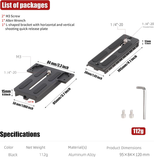FocusFoto L Bracket Vertical Horizontal Switching Quick Release Plate for ZHIYUN Crane 2/3 LAB, DJI Ronin RSC2 RS2
