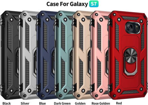 Androgate Military-Grade Metal Ring Holder Case for Samsung Galaxy S7, Shockproof Cover with HD Protectors