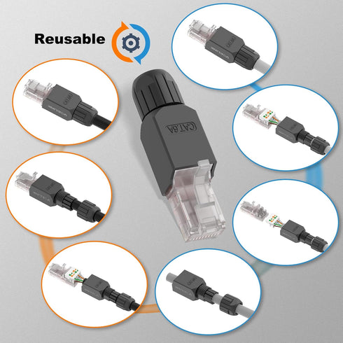 VCELINK RJ45 Connector Tool-Free, CAT6A Field Termination Plug, Gold Plated Modular Plug for 23 to 26 AWG Network Cable