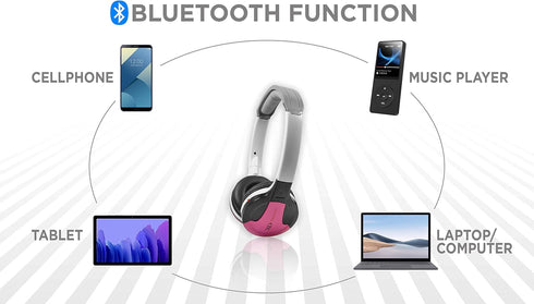 XO Vision IR630P Wireless Foldable Headphones - Pink, Bluetooth-Enabled, Lightweight, Portable for iPhone, Car, Kids