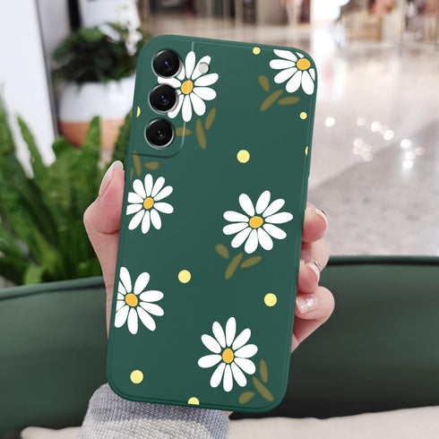 Samsung Galaxy S22 Plus Case, Fashionable Flowers Designs Soft Silicone Drop Protective Cover for Women (Daisy Green)