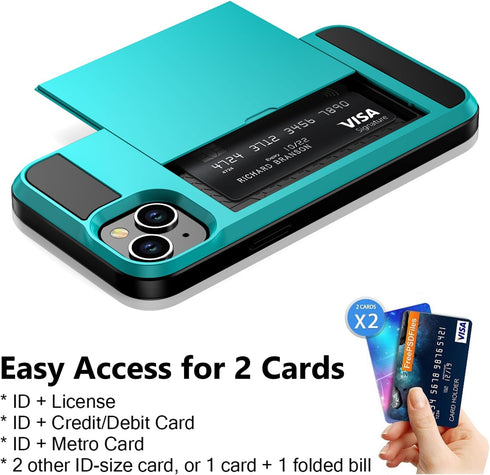 Vofolen Case for iPhone 15 with Card Holder, Dual Layer Shockproof Wallet Phone Case with Hidden Card Slot, Slim Hard