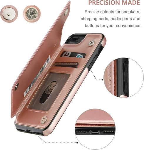 OT ONETOP Wallet Case for iPhone 7 Plus/8 Plus, Premium PU Leather, Card Holder, Kickstand, Shockproof Cover (Rose Gold)