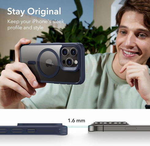 ESR Classic Series Clear Dark Blue Case for iPhone 15 Pro Max, MagSafe Compatible, Military-Grade, Scratch-Resistant.
