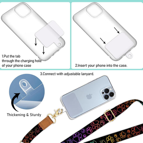 Phone Lanyard Crossbody Wrist Strap, Cute Cat Dog Paw Cell Phone Lanyards for Neck, Adjustable Phone Strap - Black