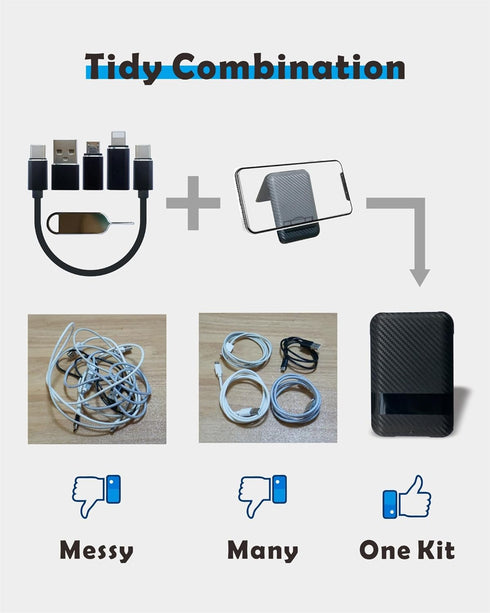 USB Type C to C Charging and Data Transfer Cable with 3 Adapters in Credit Card Size Case