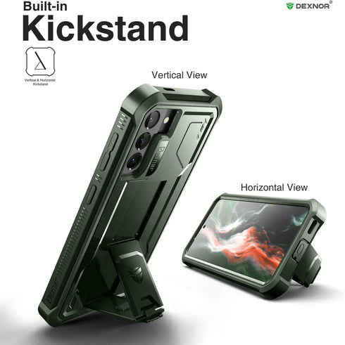 Dexnor Case for Samsung Galaxy S21, Built-in Screen Protector and Kickstand, Heavy Duty Military Grade Shockproof Cover