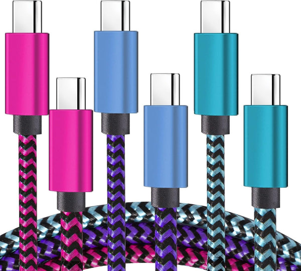 USB C Cable, Tpc002 3 Pack (6Ft/1.8M 60W) Nylon Braided Cord Compatible with iPhone 15 and MacBook