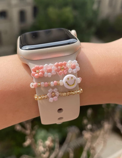 Heesch Stretchy Beaded Watch Band Charms for Apple Watch 38/40/41/42/44/45/49mm, Decorative Rings