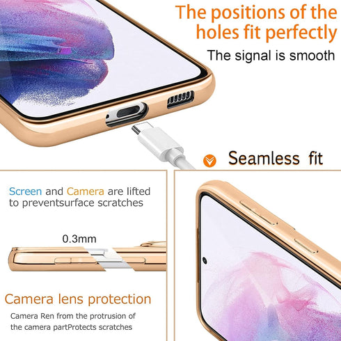 Compatible with Samsung Galaxy S21 Case, Finger Ring Holder Rose Gold Plating Design for Women, Shockproof TPU Bumper