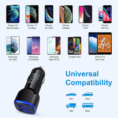 USB Car Charger, 5Pack 2.4A Dual Port USB Cigarette Lighter Car Phone Charger Plug for iPhone 15 14 13 12 SE 11 Pro