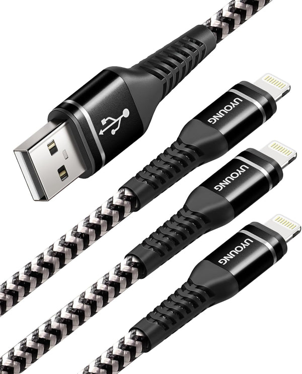 6ft Nylon Braided iPhone Charger Cord 3 Pack - Fast USB Cable for iPhone 14/13/12/11/X/XS/XR/8/7/6/5S/SE, iPad