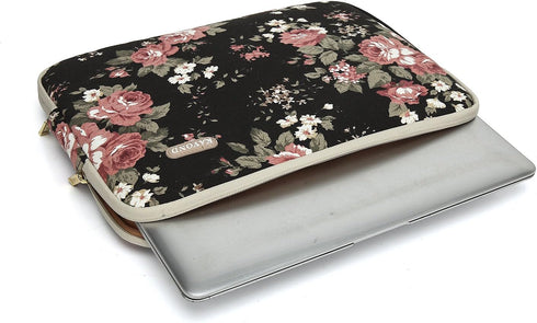 kayond Water-Resistant Canvas 14.1 Inch Laptop Sleeve - Black C Rose