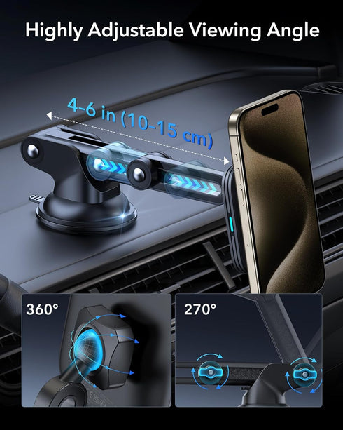 ESR Qi2 15W MagSafe Car Mount Charger, Dashboard/Windshield Magnetic Wireless Charger for iPhone 15/14/13/12