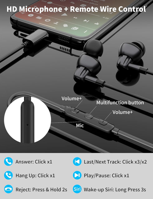 USB C Headphones for Samsung Galaxy S24, S23 Ultra, S22, S21 FE, USB Type C Earphones with Microphone, Metal-Grey