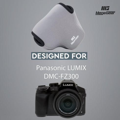 MegaGear "Ultra Light" Neoprene Camera Case Bag with Carabiner for Panasonic Lumix DMC-FZ300 - Grey