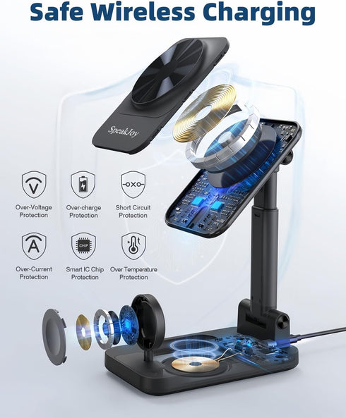3 in 1 Foldable Wireless Charging Station for Apple Products, Adjustable Phone Charger Stand, Travel Dock for