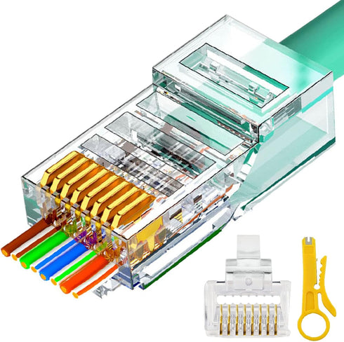 RJ45 Cat6 Cat5e Pass Through Connectors, 100 Packs Gold Plated 8P8C Modular Ethernet Network Plug