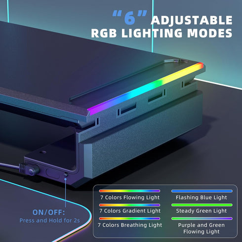Dual Monitor Stand for Desk, Foldable Riser with RGB Light, Computer Monitor Stand Riser, Desktop Organizers (Black)