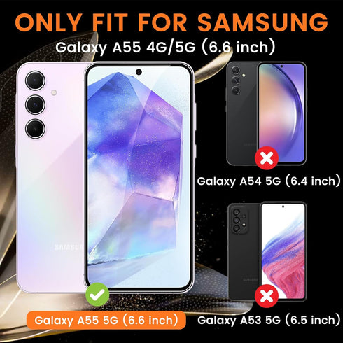 4+4 Pack Samsung Galaxy A55 5G Screen Protector, 4 Pack Tempered Glass with 4 Pack Camera Lens Protector, 9H Hardness