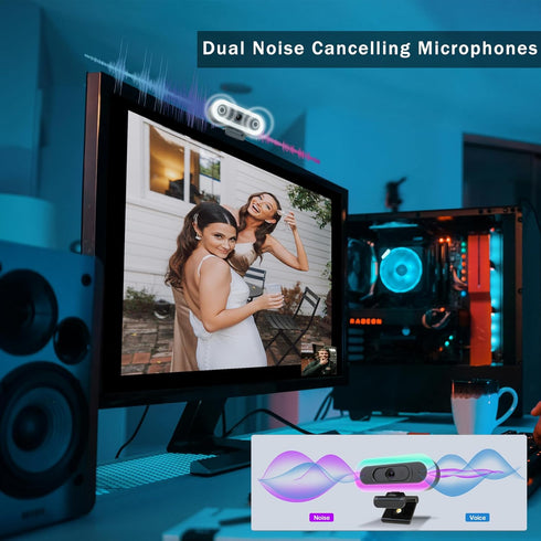 Hrayzan 2K 65 USB-C Webcam with Ring Light/Fill RGB Light, Privacy Cover, Built-in Dual Microphone, FOV, Plug & Play
