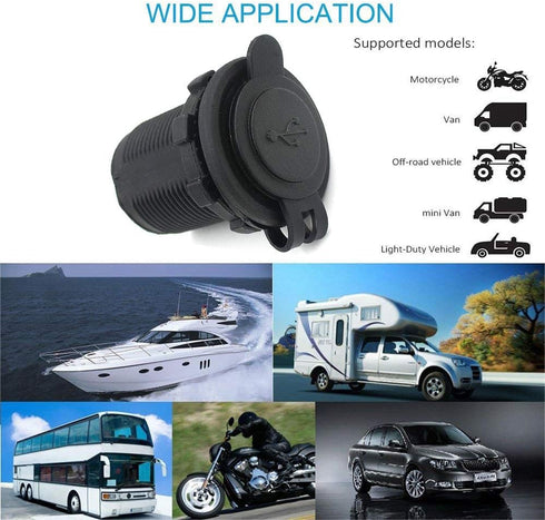 Onwon Dual USB Power Adapter Charger Socket Waterproof Power Outlet 5V 2.1A & 1A for Car, Boat, Marine, RV, Truck.