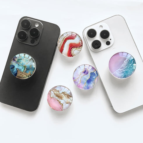 Clear Crystal Collapsible Expanding Mobile Phone Grip Stand Holder for Smartphones and Tablets (Gold Pink Marble)