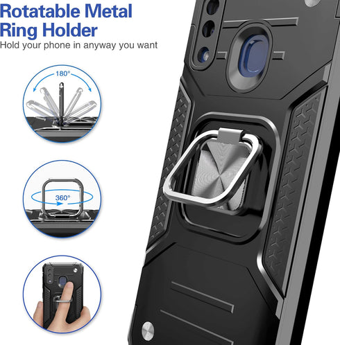 Galaxy A20/A30 Case with Screen Protector, Shockproof Drop Test Cover with Car Mount Kickstand, Black