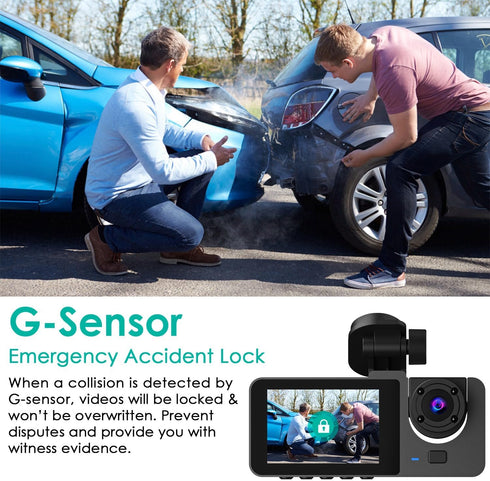 iMounTEK Dash Cam for Cars, 3 Channels Car Dash Camera 1296x1080P, Front Inside and Rear Camera, Night Vision,