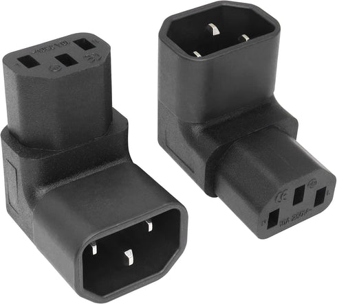 YACSEJAO IEC 320 Male C14 to 90 Degree Down Right Angled C13 Power Extension Adapter, 2PCS