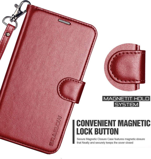 Galaxy A20/A30 Case, Premium PU Leather Wallet Flip Protective Phone Cover with Card Slots & Kickstand (Wine Red)