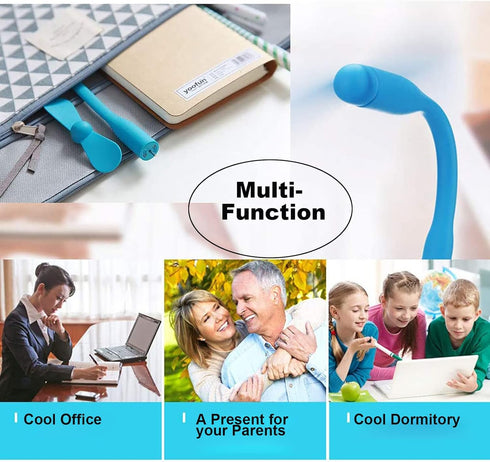 USB Flexible Fan, Mini Portable Cooling Fans USB Powered for Power Bank Laptop PC AC Charger - 2 Pack (Blue)