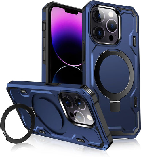 iPhone 13 Pro Max Case - Blue, MIL-Grade Dual Layer, Shockproof, Built-in Stand & Ring Holder, Compatible with MagSafe.