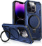 iPhone 13 Pro Max Case - Blue, MIL-Grade Dual Layer, Shockproof, Built-in Stand & Ring Holder, Compatible with MagSafe.