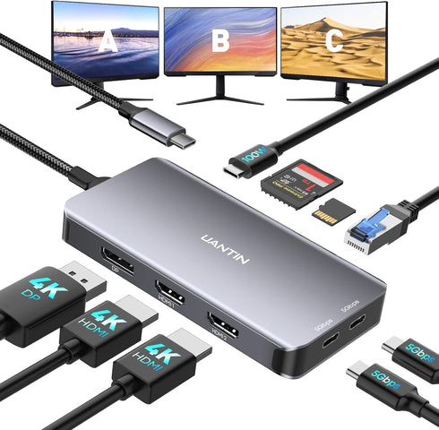 UANTIN USB C Docking Station Dual Monitor, Laptop Docking Station 3 Monitors Triple