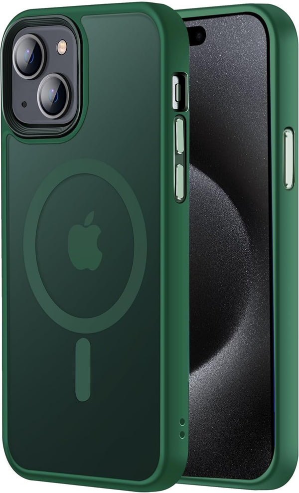 Tigowos iPhone 15 Magnetic Case - Matte Green, 15FT Drop Resistant, Heavy Duty Shockproof, Skin Friendly, Fits 6.1"