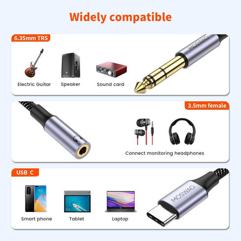 MOSWAG USB C to 6.35mm 1/4 inch TRS Cable, Type C to 1/4 Audio Adapter for Google Pixel, Galaxy Note, Speakers