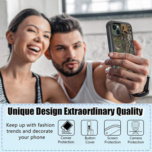 Compatible iPhone 14 Case, iPhone 13 Shockproof Heavy Duty Protective Case with Screen Protector, Camouflage