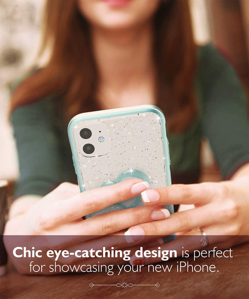 VENA vLove Teal Glitter Clear Case, Compatible with Apple iPhone 11 (6.1"-inch 2019), Heart Shape Dual Layer