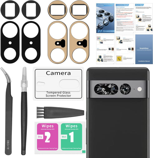 2 Pack Back Rear Camera Lens Glass Replacement for Google Pixel 7 Pro 5G 2022 with Pre-Installed Adhesive, Repair Tool
