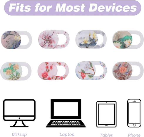 Yuanchu 8PCS 0.03in Webcam Cover Slide,Flower Pattern Thin Phone Camera Cover Laptop Computer Camera Cover Slide