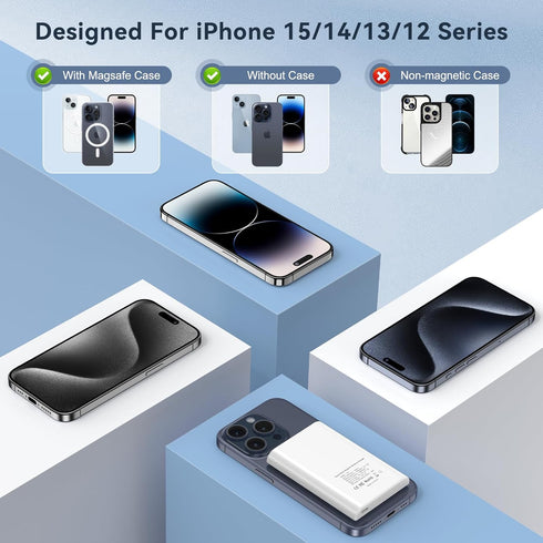 Magnetic Wireless Charger for iPhone, 5000mAh Portable Power Bank, Detachable Mag-Safe Battery Pack, Fast Charging