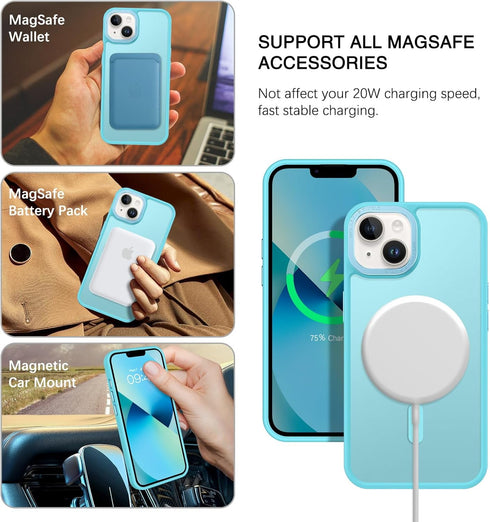 BENTOBEN Magnetic iPhone 13 & 14 Case, Lake Blue Translucent Matte Phone Cover Compatible with MagSafe