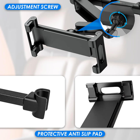 Universal Phone Mount Holder for Car - Black Car Phone Holder Mount iPad Back Seat Switch Head Rest Mount - Adjustable