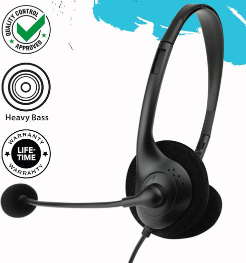 Maxell Headset with Adjustable Boom Mic and PC Adapter for VOIP/PC Gaming, Home Office, Online Classes - Black