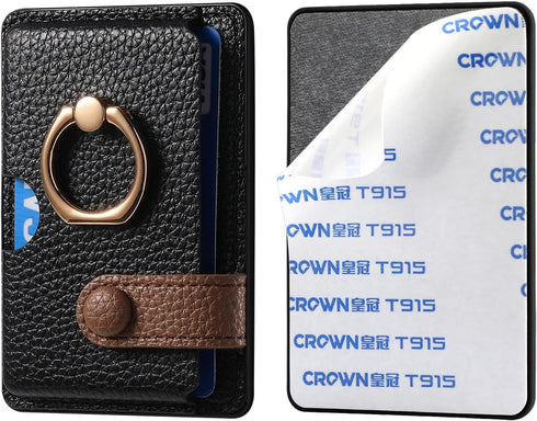 Wallet Stick on Phone Case, Credit Card Holder with Ring for Back of Phone Cases, Compatible with iPhone, Samsung Galaxy