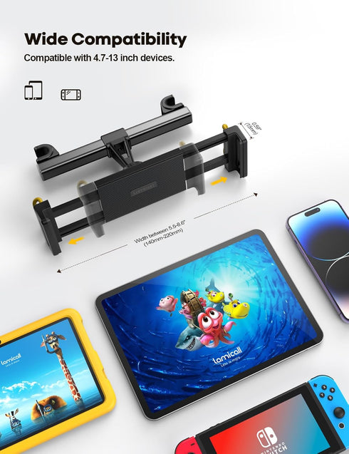 Lamicall Car Tablet Headrest Holder - Back Seat Tablet Mount Stand for Kids, Compatible with 2024 iPad Pro 11/13",